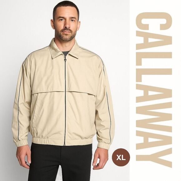 Callaway Men's Waterproof Full Zip Softshell Golf Windbreaker Jacket Beige XL - Picture 1 of 12